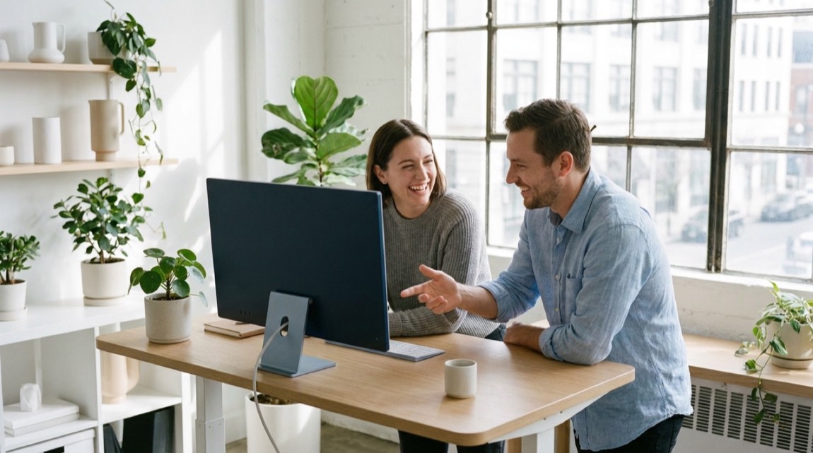 Two founders reviewing ad creative together